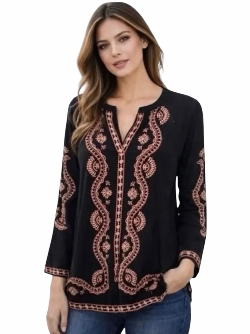 J. Jill•Embroidered Bell Sleeve Tunic Top
